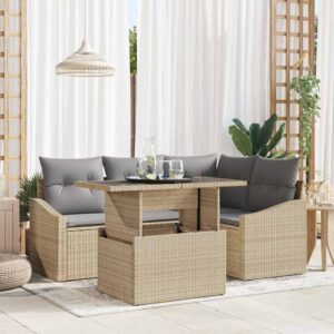 Set Divano da Giardino con cuscino 5 pcs Grigio polyrattan