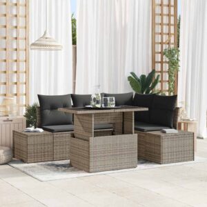 Set Divano da Giardino 5 pcs Nero e Crema polyrattan