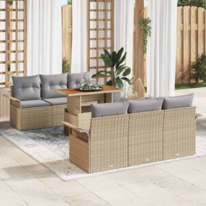 Set Divano da Giardino con cuscino 7 pcs beige e grigio chiaro