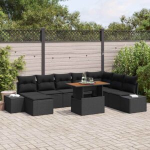 Set da Pranzo per Giardino con cuscino 9 pcs Nero, Marrone