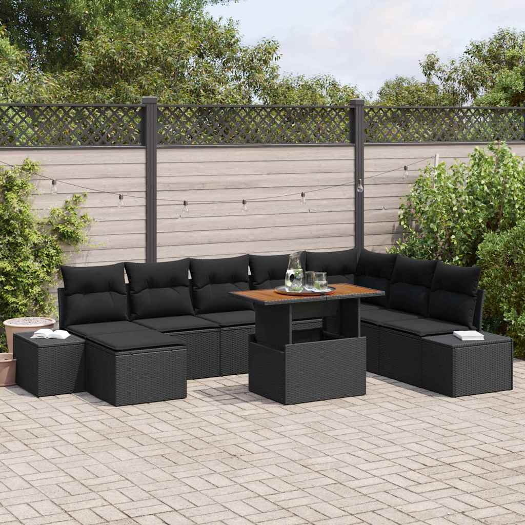 Set da Pranzo per Giardino con cuscino 9 pcs Nero, Marrone