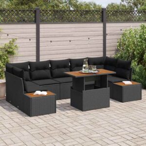 Set da Pranzo per Giardino 8 pcs Nero, Marrone 100 x 55 x 73 cm