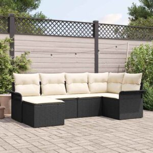 Set Divano da Giardino con cuscino 6 pcs Nero Poly Rattan