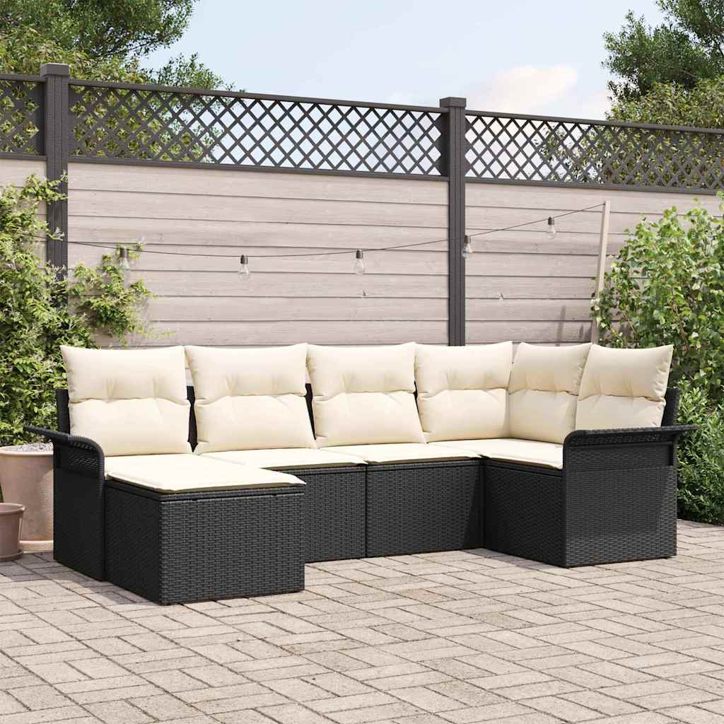 Set Divano da Giardino con cuscino 6 pcs Nero Poly Rattan
