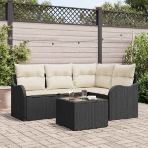Set Divano da Giardino con cuscino 5 pcs Marrone Poly Rattan