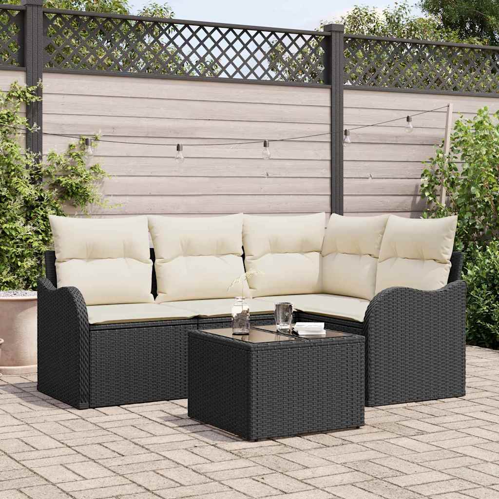 Set Divano da Giardino con cuscino 5 pcs Marrone Poly Rattan