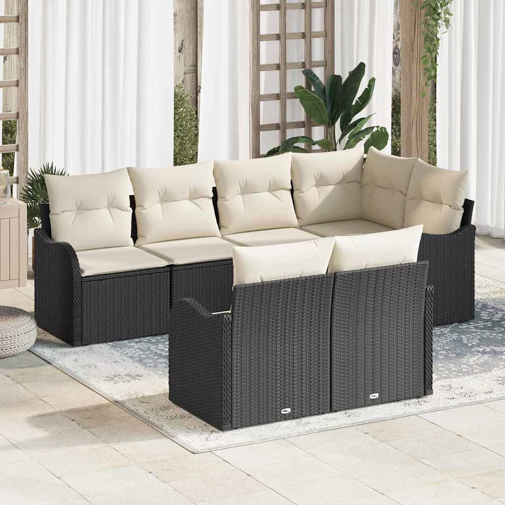 Set Divano da Giardino con cuscino 7 pcs Nero Poly Rattan