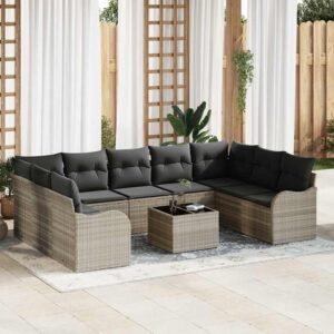 Set Divano da Giardino 9 pcs Nero e bianco polyrattan