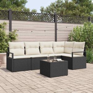 Set Divano da Giardino con cuscino 5 pcs Nero e Crema