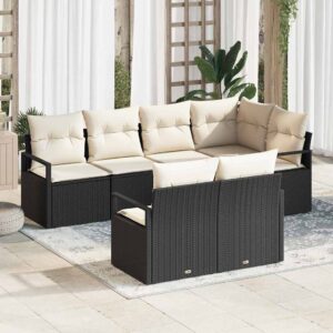 Set Divano da Giardino 7 pcs Nero e Bianco polyrattan