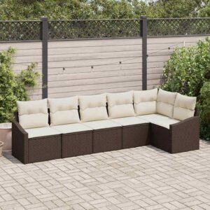 Set di divani con cuscino 6 pcs Marrone e Crema polyrattan