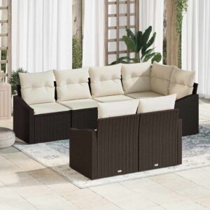 Set Divano da Giardino 7 pcs Marrone e bianco polyrattan