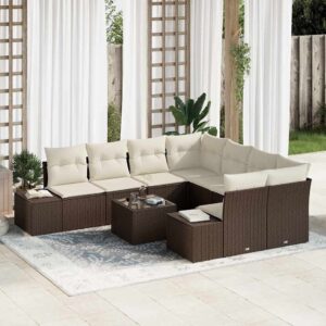 Set Divano da Giardino 9 pcs Marrone e Crema polyrattan