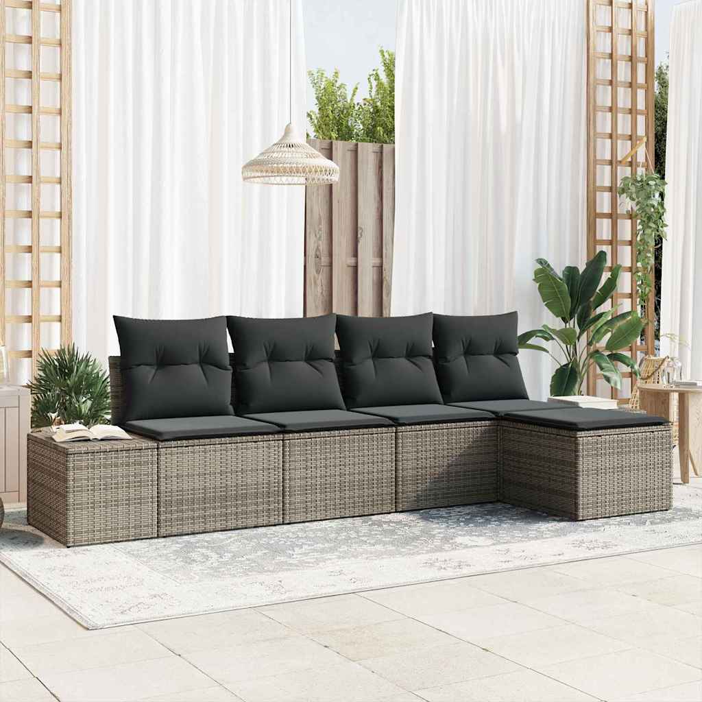 Set Divano da Giardino con cuscino 5 pcs Grigio polyrattan
