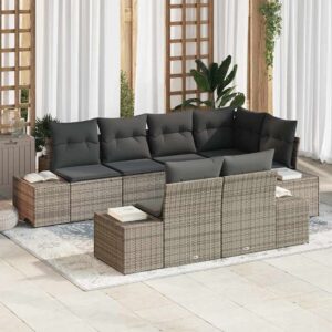 Set Divano da Giardino 7 pcs Beige e Grigio Chiaro polyrattan