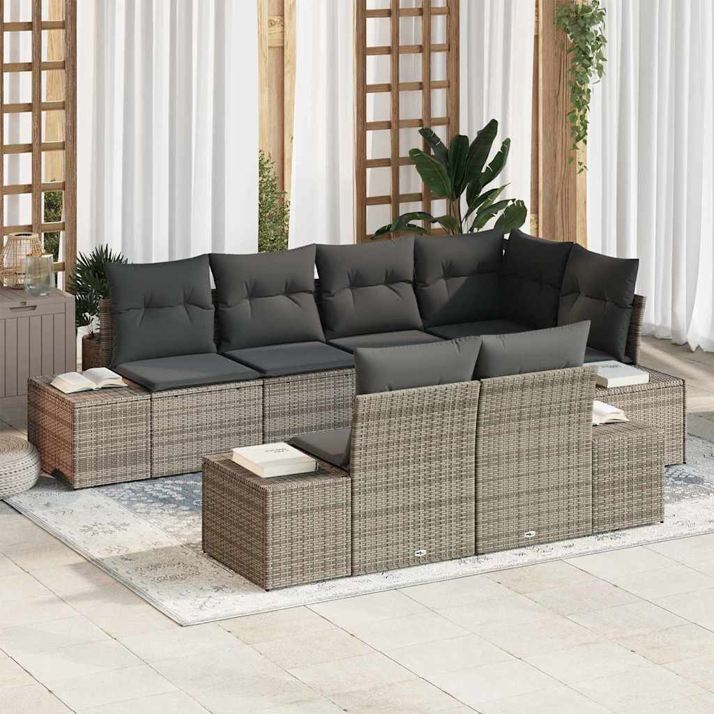 Set Divano da Giardino 7 pcs Beige e Grigio Chiaro polyrattan