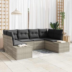 Set Divano da Giardino 6 pcs Grigio chiaro Poly Rattan