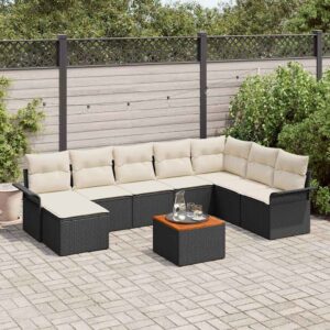Set Divano da Giardino con cuscino 9 pcs Nero e Crema