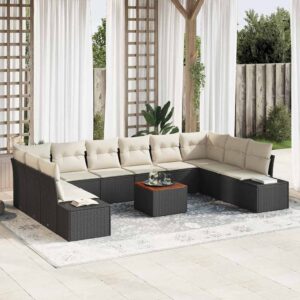 Set Divano da Giardino 11 pcs Nero e bianco