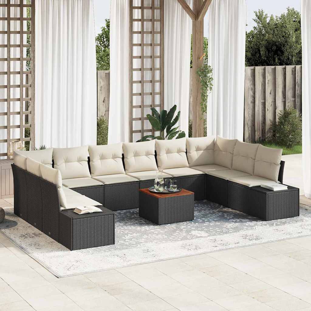 Set Divano da Giardino 11 pcs Nero e bianco