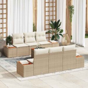 Set Divano da Giardino con cuscino 7 pcs Beige Poly Rattan