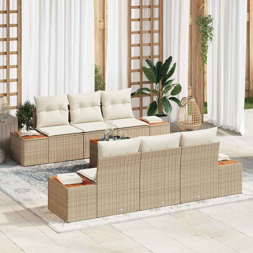 Set Divano da Giardino con cuscino 7 pcs Beige Poly Rattan