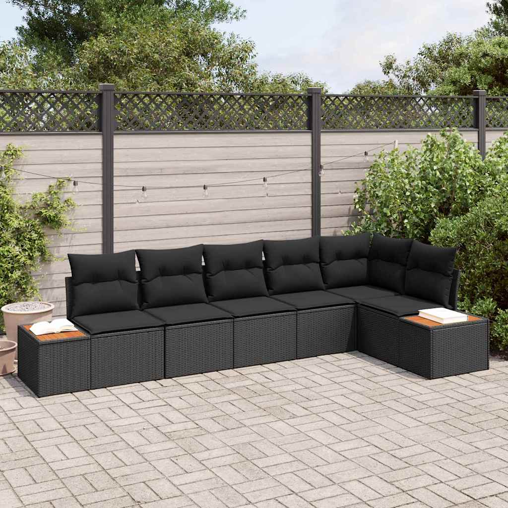 Set Divano da Giardino 6 pcs Nero e crema Poly Rattan