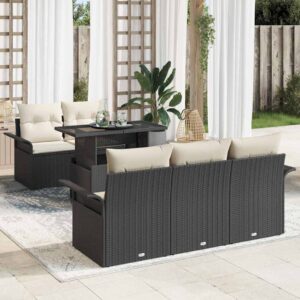 Set Divano da Giardino 6 pcs Nero Rattan in Polipropilene