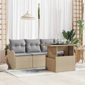 Set Divano da Giardino 5 pcs Beige Rattan in Polipropilene