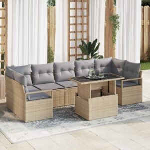 Set Divano da Giardino 8 pcs Beige Poly Rattan
