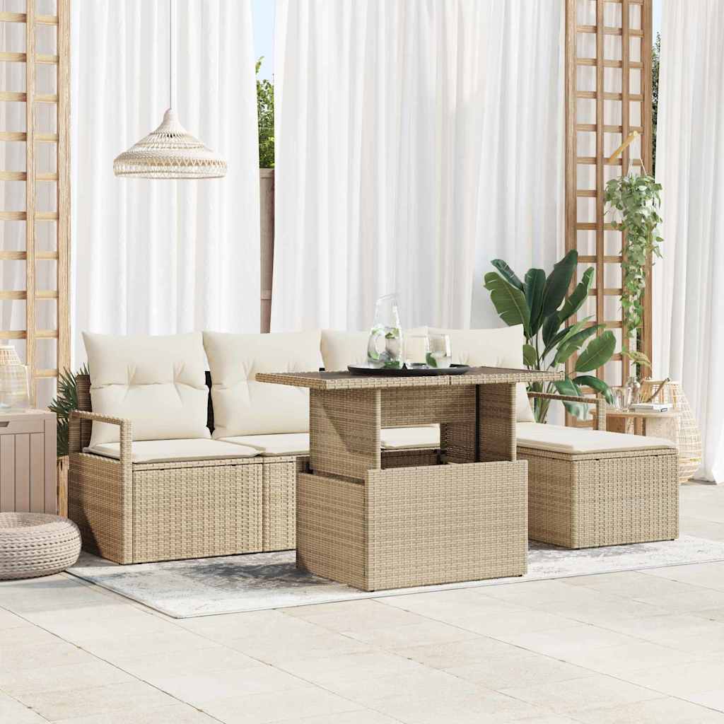 Set Divano da Giardino 6 pcs Grigio Poly Rattan