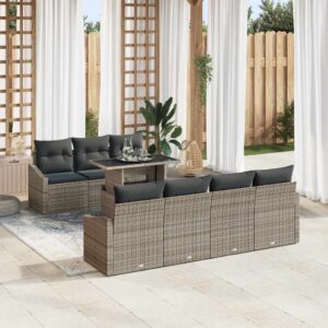 Set Divano da Giardino 8 pcs Grigio Poly Rattan