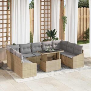 Set Divano da Giardino con cuscino 10 pcs Beige e Grigio Chiaro
