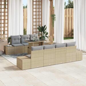 Set Divano da Giardino con cuscino 8 pcs Beige e Crema