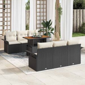 Set Divano da Giardino con archiviazione 7 pcs Nero Poly Rattan