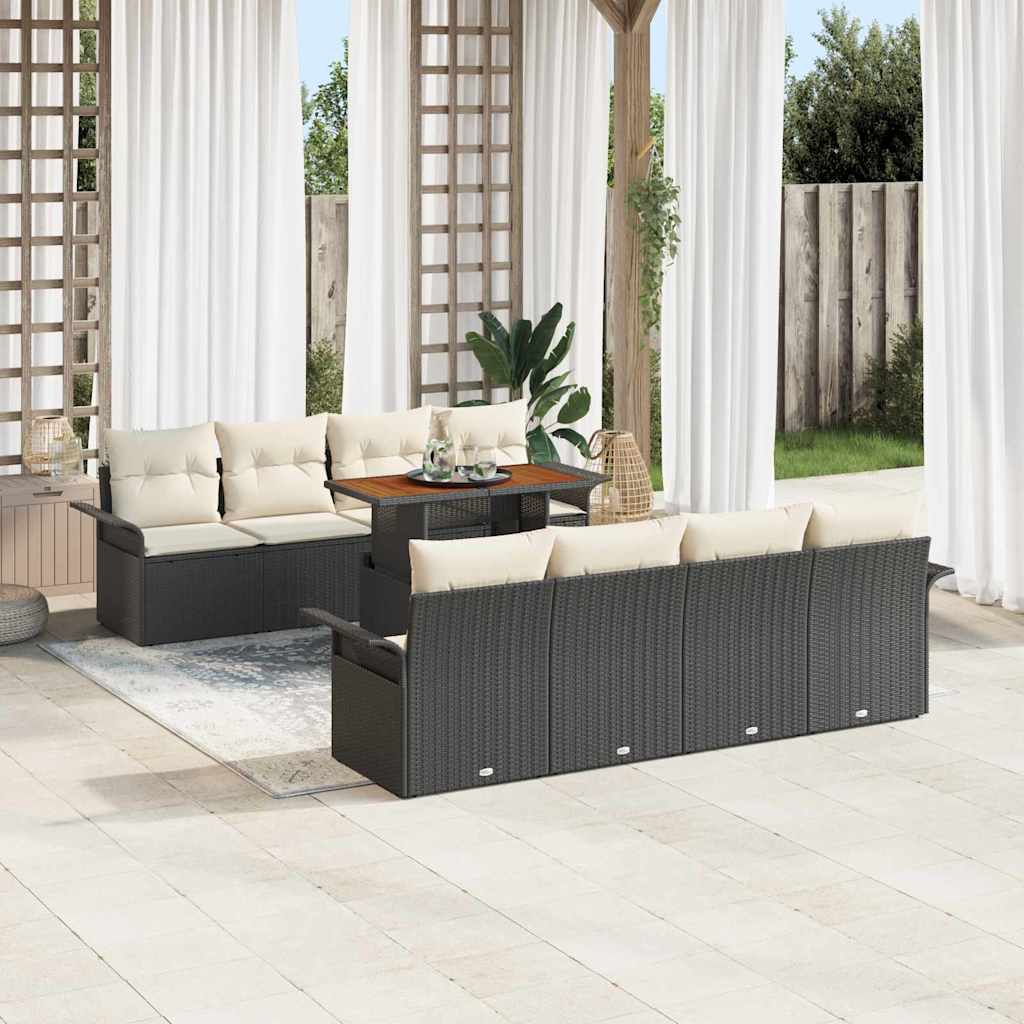 Set Divano da Giardino 9 pcs Grigio Poly Rattan