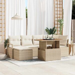 Set Divano da Giardino 7 pcs Beige Poly Rattan