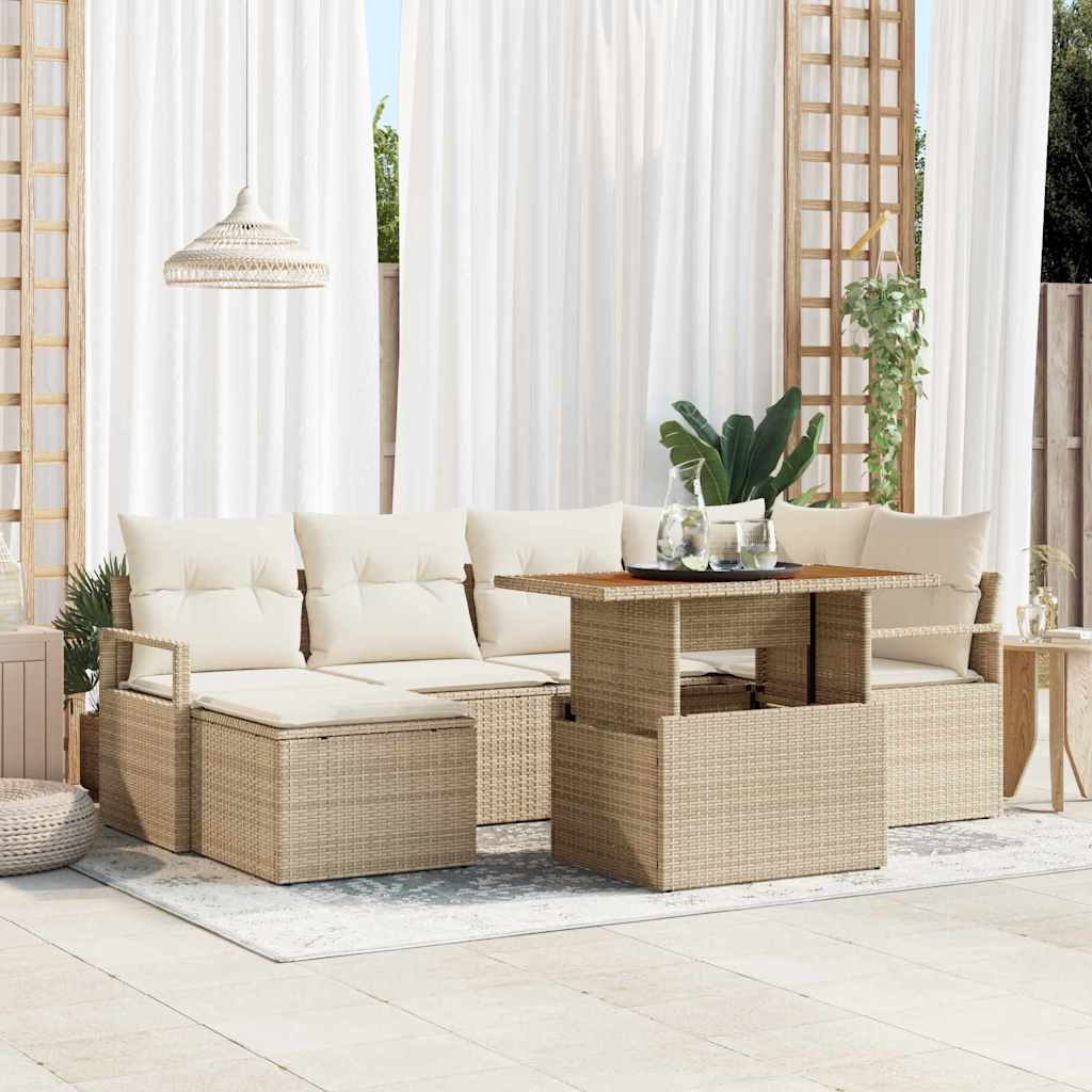 Set Divano da Giardino 7 pcs Beige Poly Rattan
