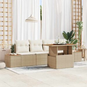 Set Divano da Giardino con archiviazione 5 pcs Nero Poly Rattan