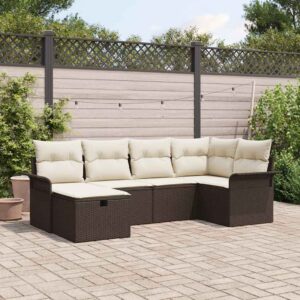 Set Divano da Giardino 6 pcs Beige e Grigio Chiaro polyrattan