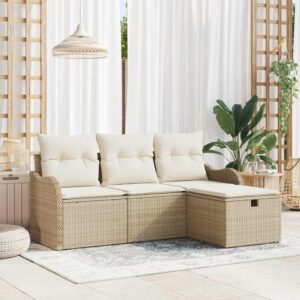 Set Divano da Giardino 4 pcs Nero e Crema polyrattan