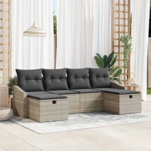Set Divano da Giardino con cuscino 6 pcs Marrone Poly Rattan