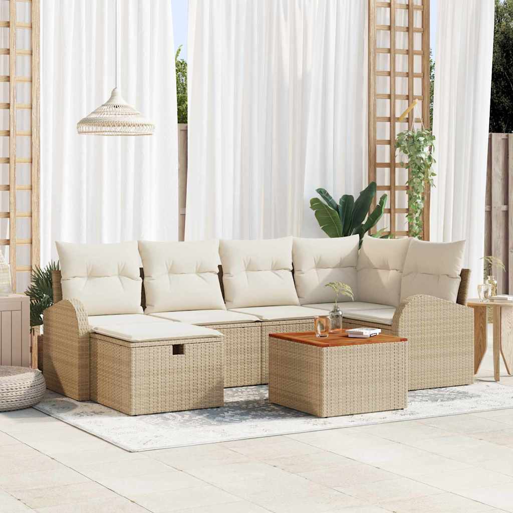 Set Divano da Giardino con cuscino 7 pcs Beige Poly Rattan