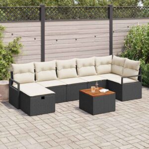 Set Divano da Giardino con cuscino 8 pcs Beige polyrattan