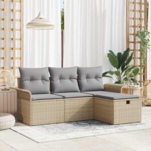 Set Divano da Giardino con cuscino 4 pcs Marrone Poly Rattan