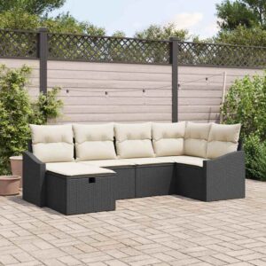 Set Divano da Giardino 7 pcs Nero 55 x 62 x 69 cm Poly Rattan