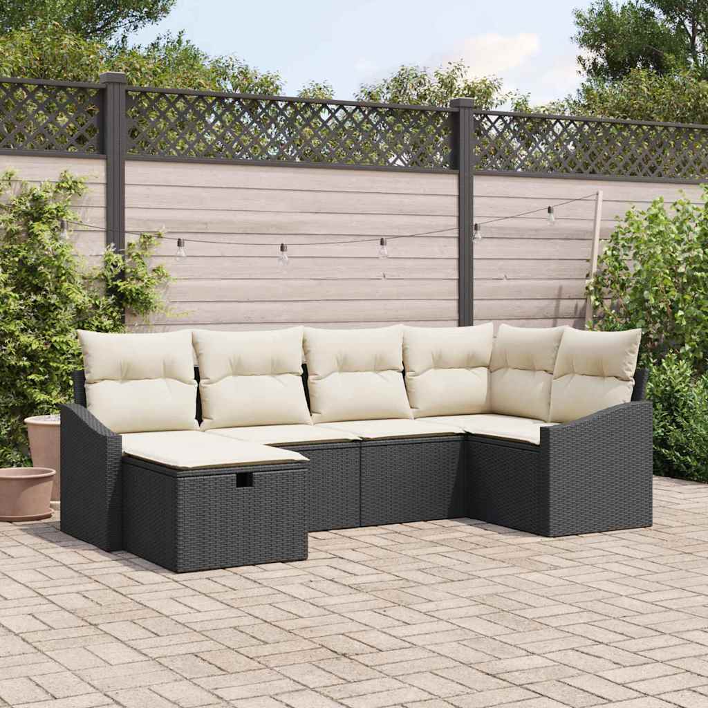 Set Divano da Giardino 7 pcs Nero 55 x 62 x 69 cm Poly Rattan