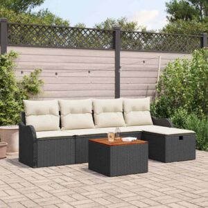 Set Divano da Giardino con cuscino 6 pcs Beige Poly Rattan