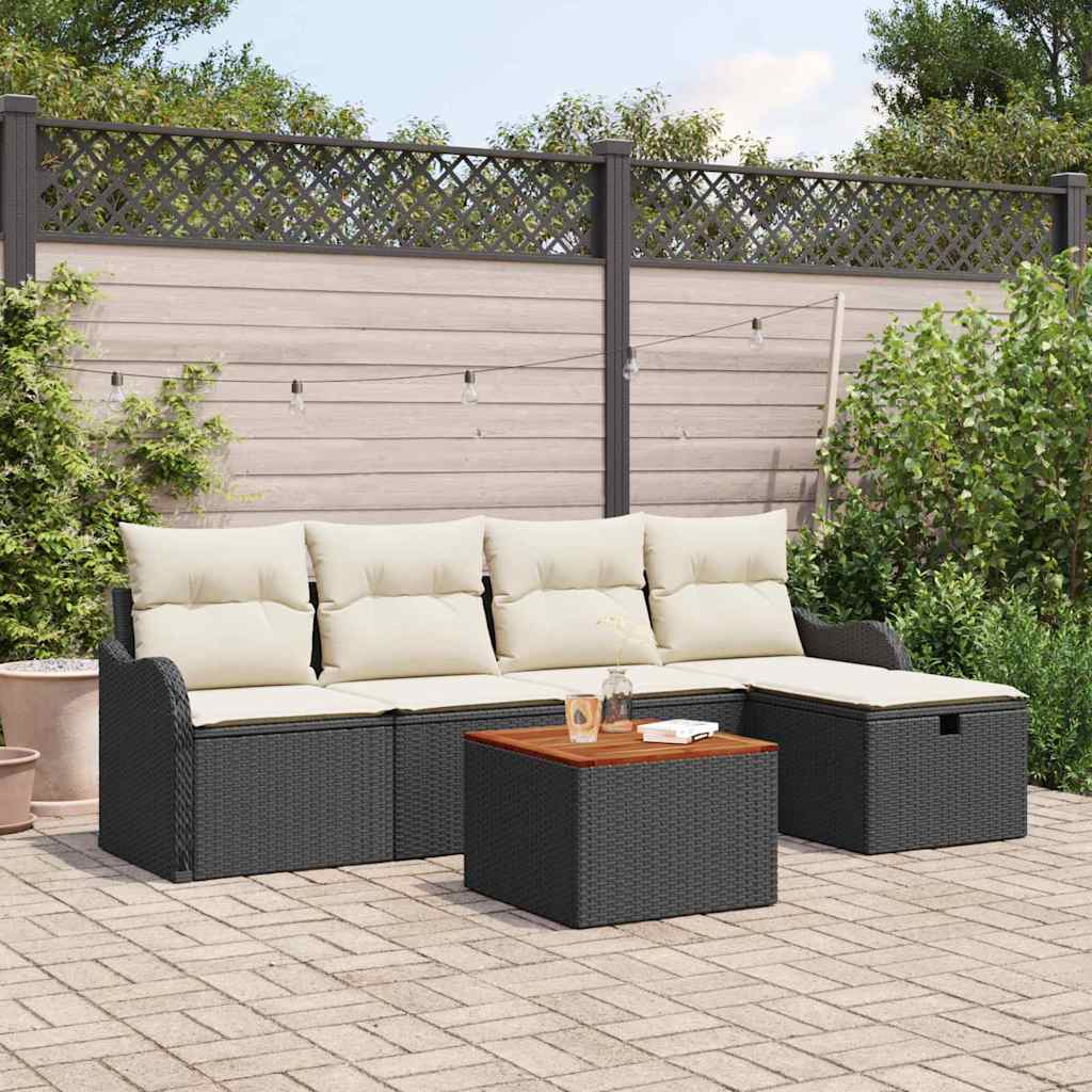 Set Divano da Giardino con cuscino 6 pcs Beige Poly Rattan