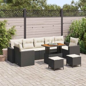 Set Divano da Giardino 10 pcs Nero polyrattan